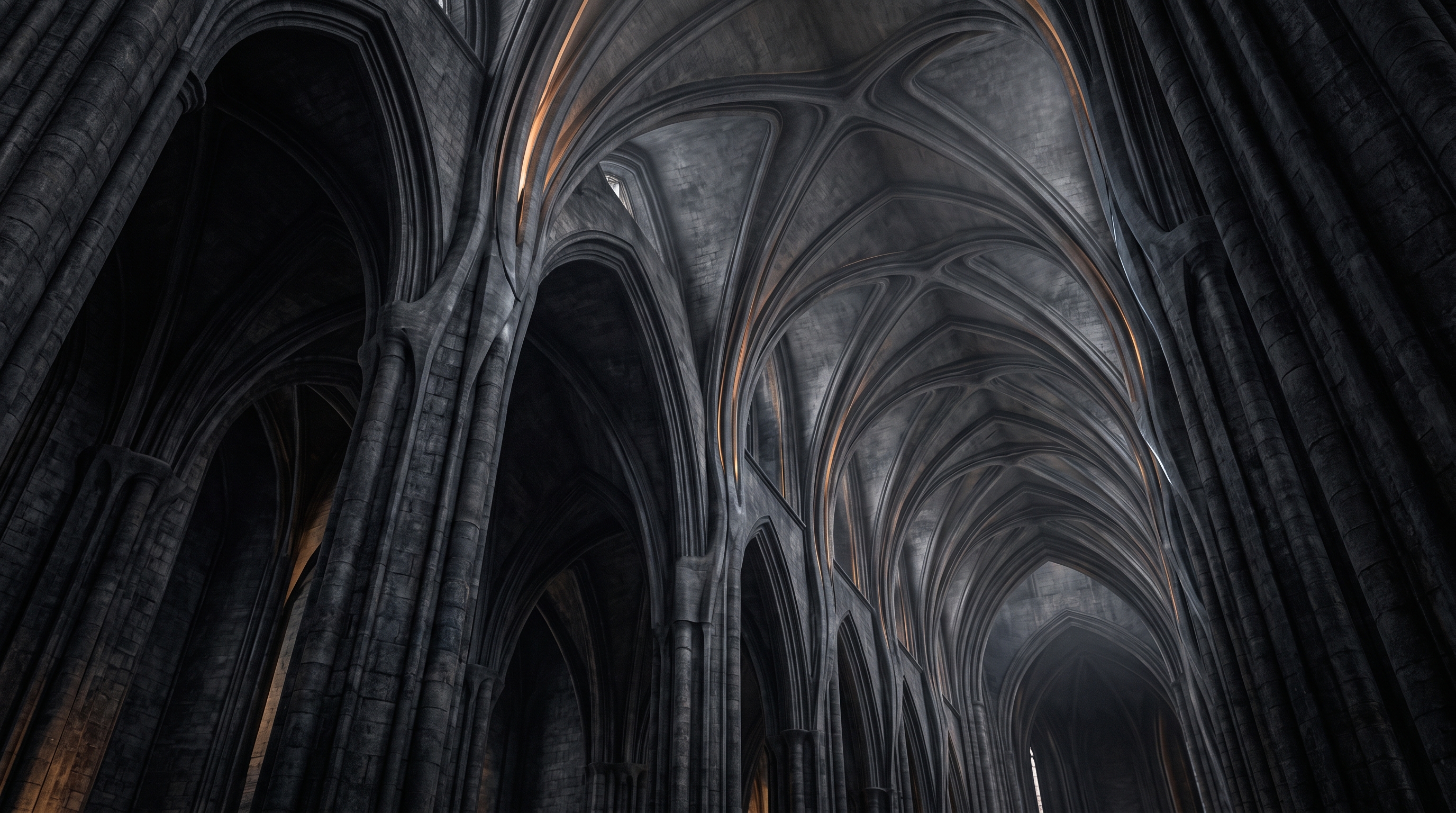 Cologne Cathedral reimagined by Zaha Hadid with parametric ribbed vaults in soot-blackened limestone
